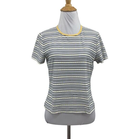 Vintage St John T Shirt Womens P Petite Sport Marie Gray Striped Dotted Crop Tee - Picture 1 of 15